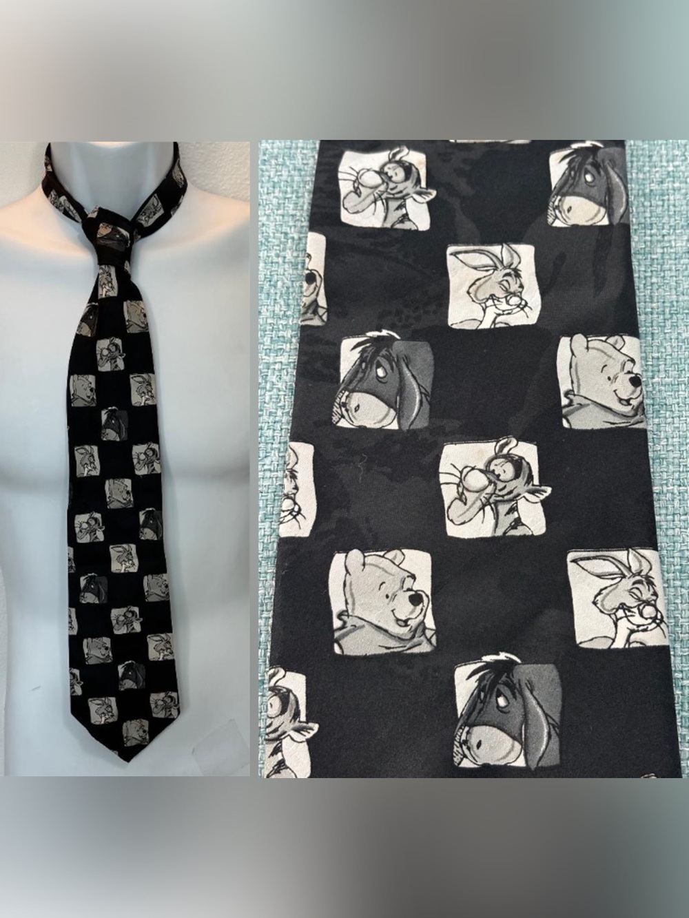 DISNEY’S WINNIE THE POOH with Eyeore, Tigger, and Rabbit - Black Polyester Tie
